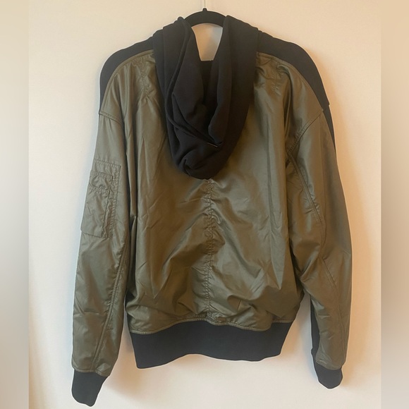 Rag & Bone Black/Green Mixed Material Hoodie